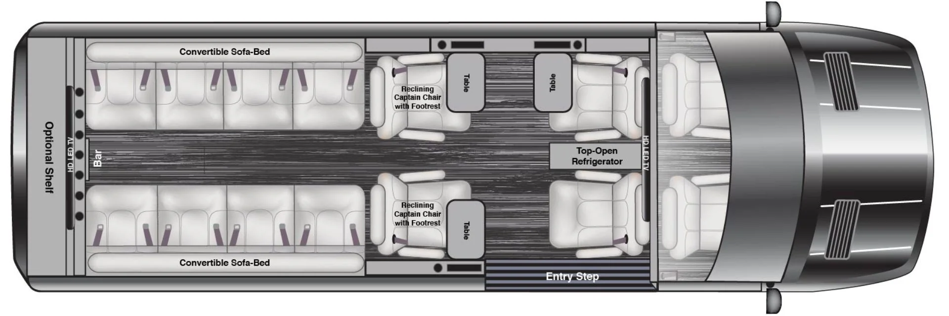 AutoElite 14PPL RoadLiner Limo Floorplan TableShown